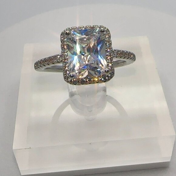 Radiant Cut Cubic Zirconia Halo Engagement Ring - Picture 6 of 9